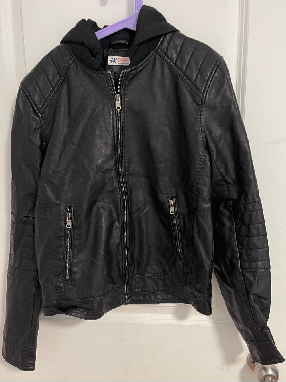H&M Black Faux Leather Zip-Front Jacket